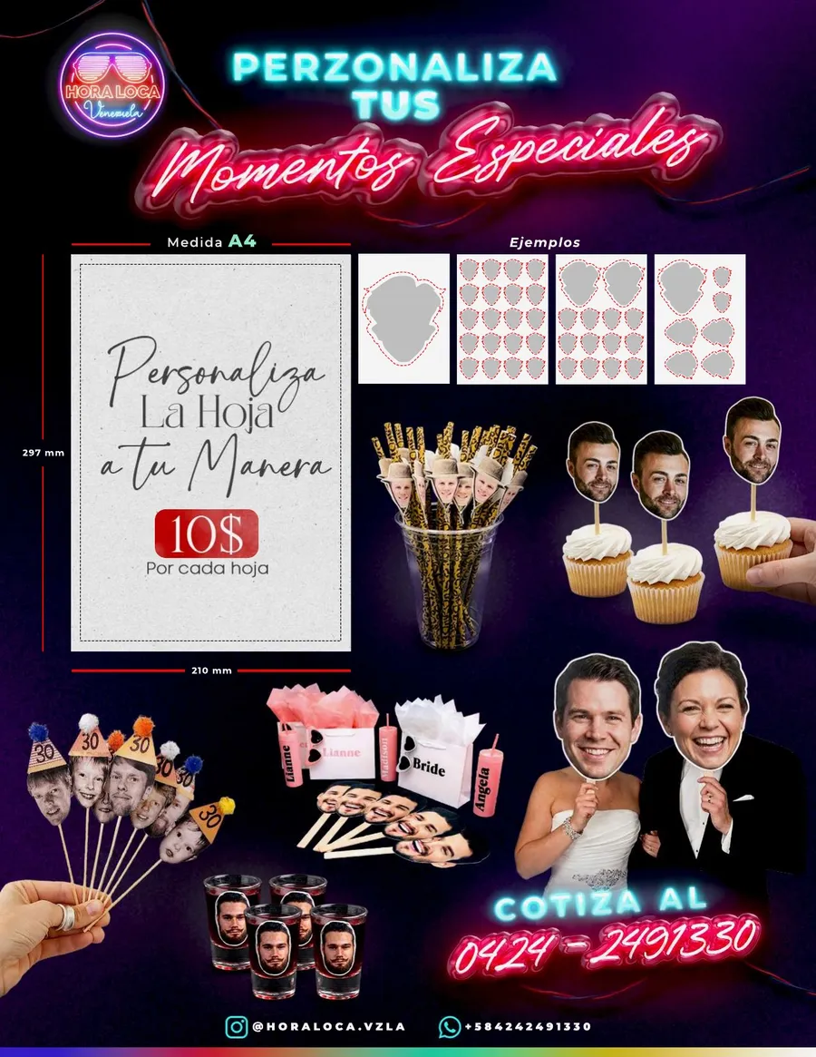 Caritas, toppers y stickers personalizados en hoja A4